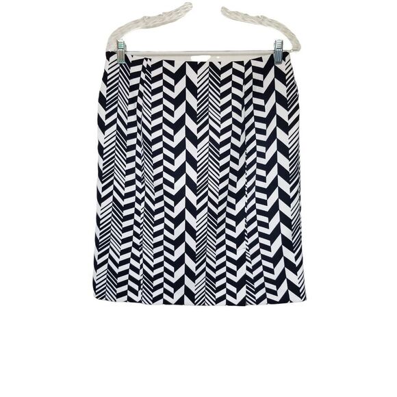 CATO Women's Pencil Skirt 10 Stretch Navy/White Geometric Double Back Slit - Picture 1 of 6